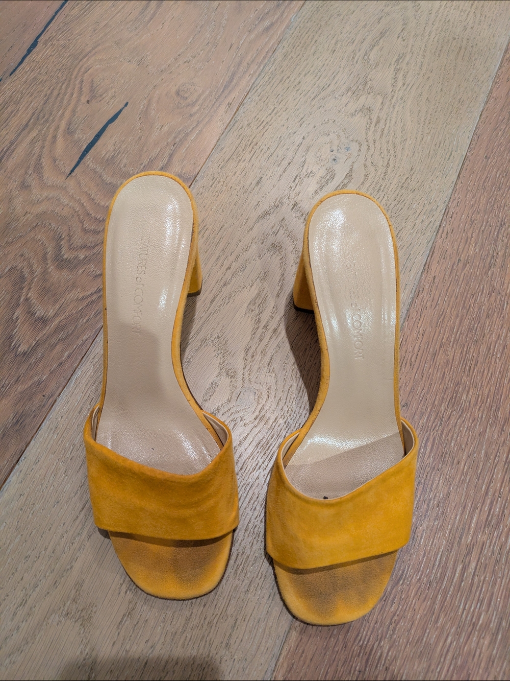 Creatures Of Comfort Mustard Yellow Suede Block Heel Mules 38.5